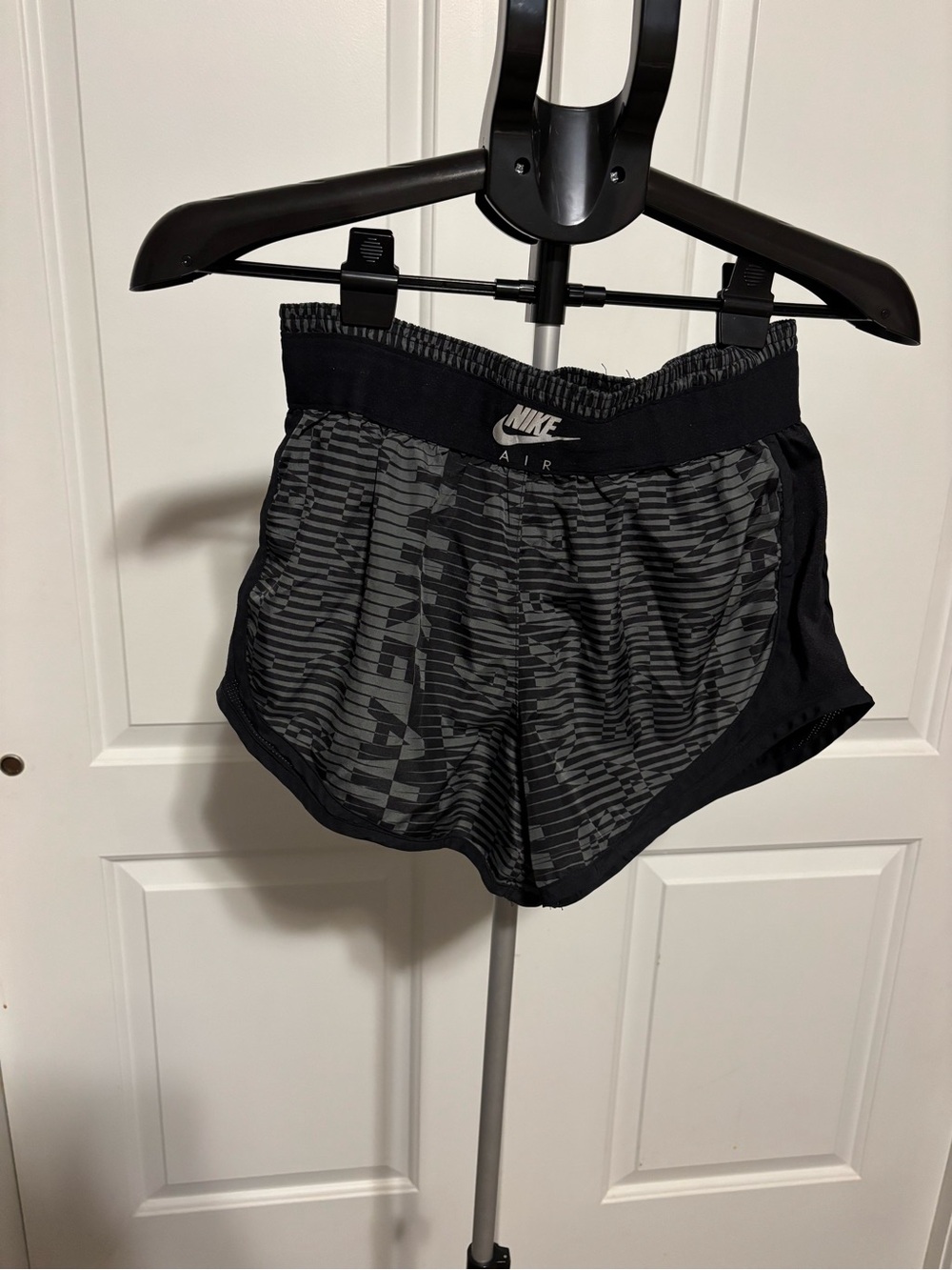 Nike Women's Black and Gray Striped Athletic Shorts
